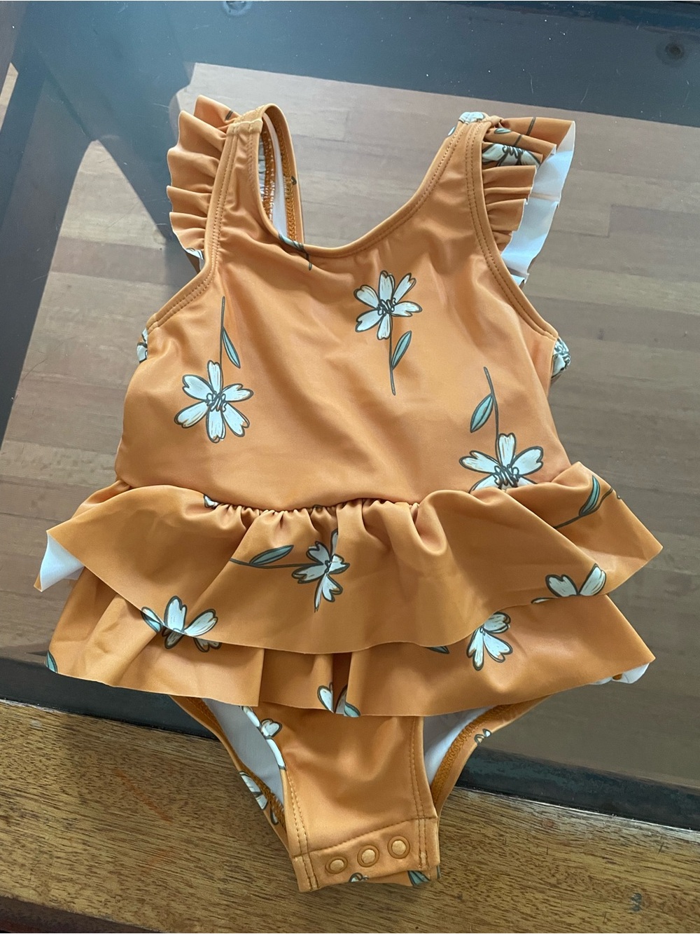 Carter's Orange Floral Ruffle One-Piece Swimsuit